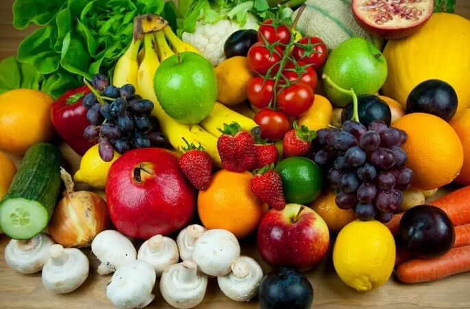 Fresh fruits with vegetables and berries